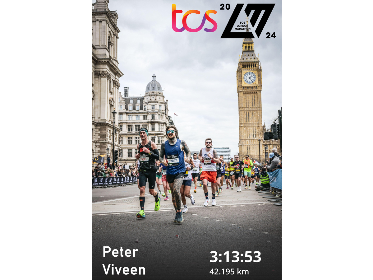 Peter Londen marathon langs de Big Ben met tijd